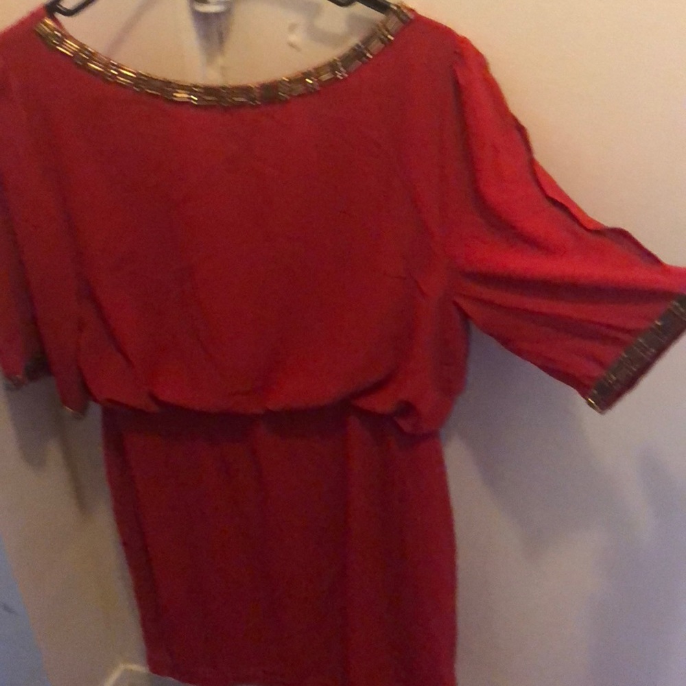 chiffon dress, beaded neck line and sleeves